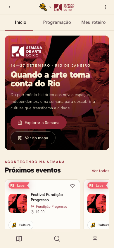 Hub mobile da Semana de Arte do Rio dentro do Momo